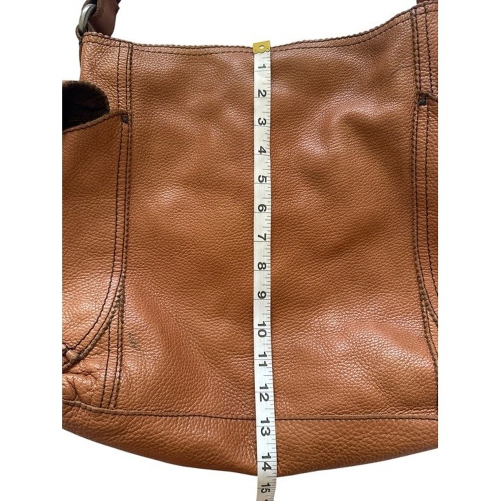 Lucky Brand Cognac Pebbled Leather Hobo Bag Boho Chic Shoulder Purse - Picture 13 of 15